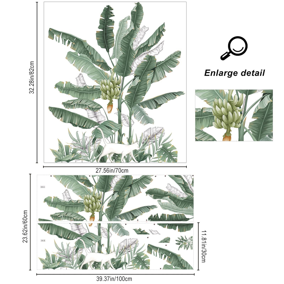Green Plants Wall Stickers, Removable Waterproof Fresh Leaves Stick Wall Decals, Vibrant Tropical Leaf Peel and Stick Art Murals for Bedroom Living Room Office Home Decorations (D)