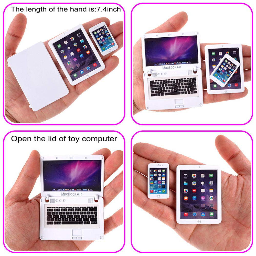 3 PCS Dollhouse Mini Metal Laptop Tablet Cell Phone for 1/6 1/12 Miniatures Play Set