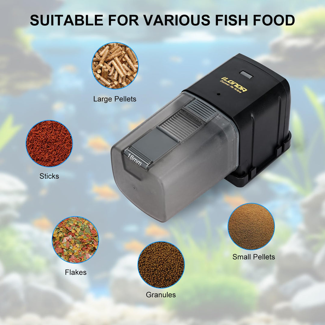 [Upgrade] WiFi Control Automatic Fish Feeder with APP Lychee Aquarium Automatic Fish Feeder, WiFi Control Auto Fish Food Dispenser for Home Office (Black)