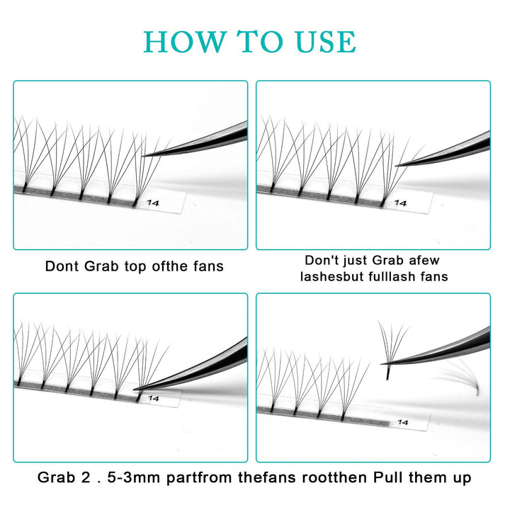 Volume Eyelash Extensions 5D C Curl Premade Lash Fans Long Stem Thickness 0.05 Length 8mm to 15mm Russian Eyelash Extension Supplies 5D 0.05 C 8mm