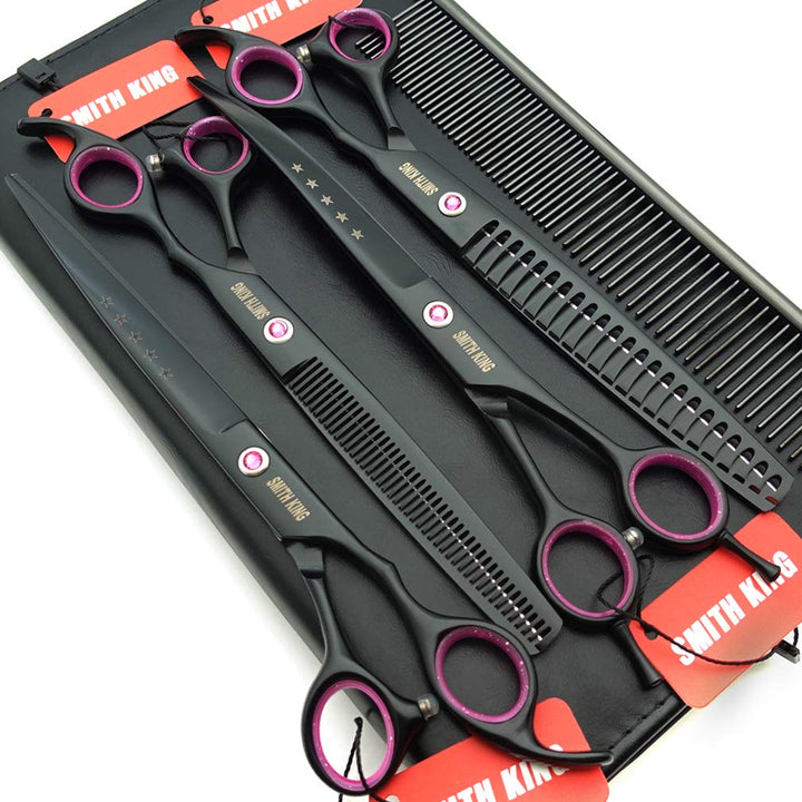 8.0 inches Professional Dog Grooming Scissors Set Straight &amp; thinning &amp; Curved &amp; chunkers 4pcs in 1 Set (with Comb)