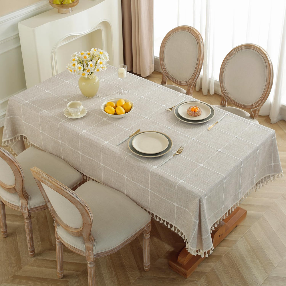 Laolitou Waterproof Tablecloth Burlap Linen with Tassel