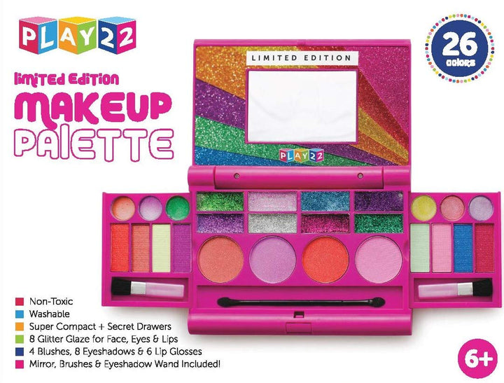 Real Washable Kids Makeup Palette For Girl - My First Princess Make Up Set Include 4 Blushes, 8 Eyeshadows, 6 Lip Glosses, 8 Glitter Glaze, Mirror, Brushes, Eyeshadow Wand - Best Gift