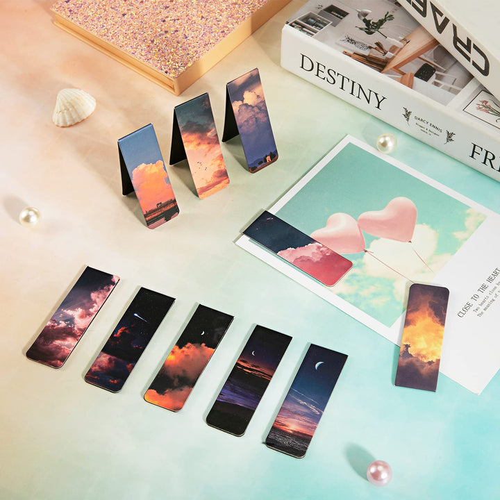 10 Pieces Magnetic Bookmarks Sunset Cloud Metal Magnet Page Markers Sky Aurora Assorted Book Markers Set Magnetic Page Clip for Women School Office Reading