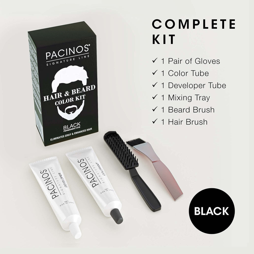 Hair & Beard Color Kit (Black) - Hair Color For Men, Eliminates Grays in 5 minutes, Easy to Apply Brush-In Formula, Enhances Appearance of Hair for Moustache & Beard
