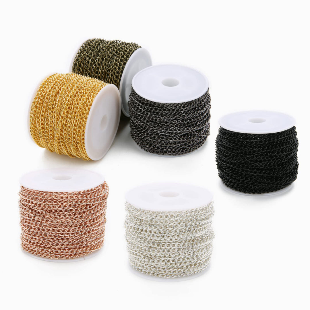 60 Feets /20 Yards Metal Gold Link Chains, Iron Bulk Curb Chain for DIY Craft Jewelry Chain Making, 2 Rolls x 10 Yards (Gold)