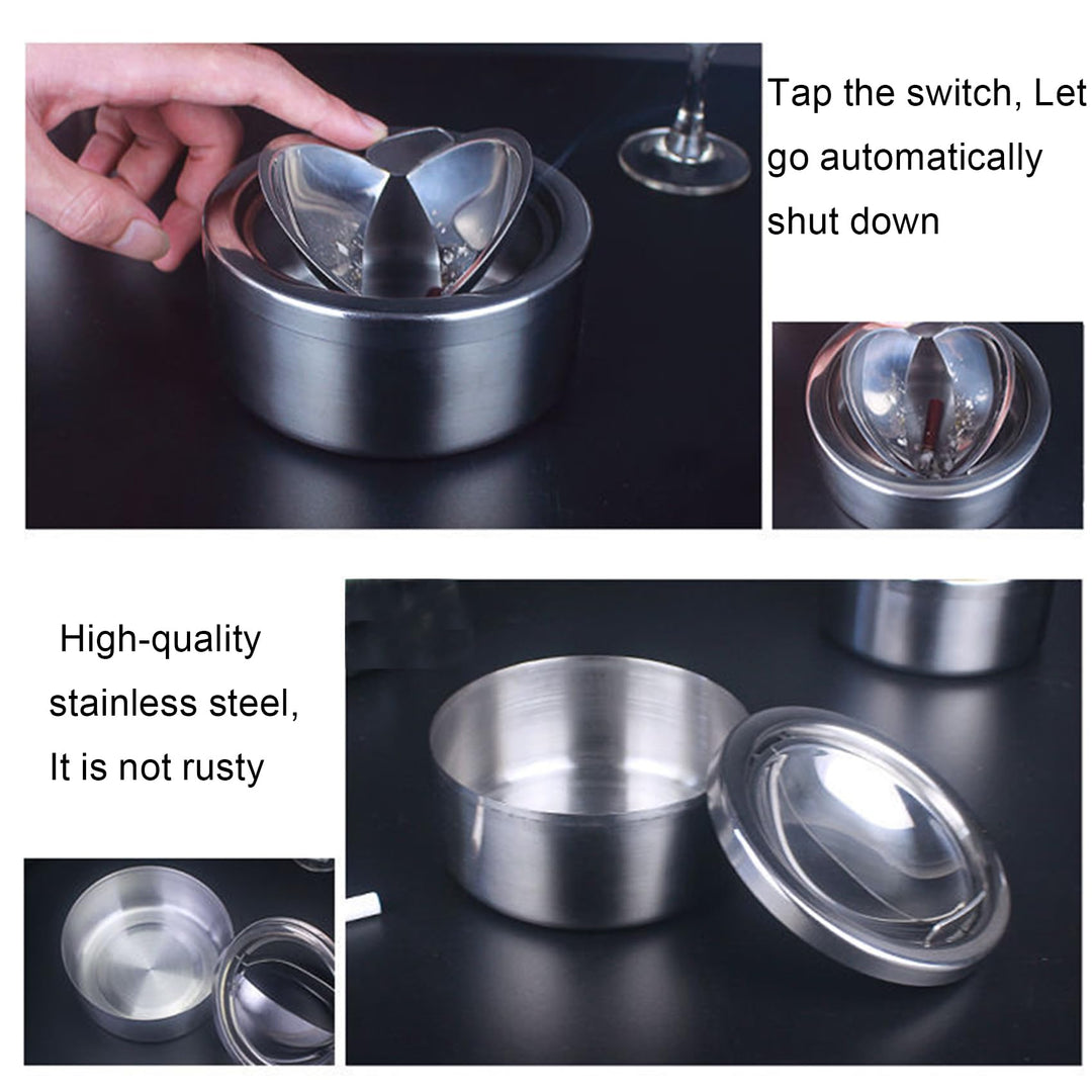 Outdoor Ashtray with Lid, Flip Top Stainless Steel Ash Tray, Metal Windproof Cigarette Ashtrays for Indoor or Outdoor Use, Desktop Ashtray Office Patio Home Decor