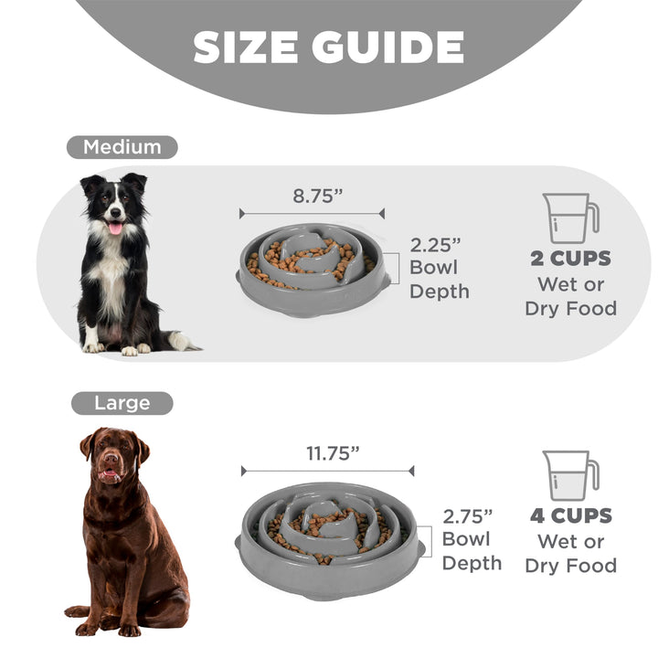 Fun Feeder Slo Bowl, Medium Slow Feeder Dog Bowl, 2 Cups, Gray
