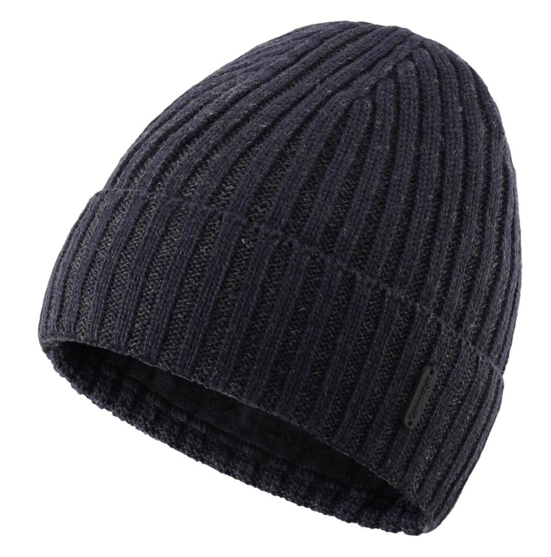Connectyle Outdoor Classic Bassic Men 's Warm Winter Hats Thick Knit Long Cuff Beanie Cap with Lining, 55 60cm, Navy Blue