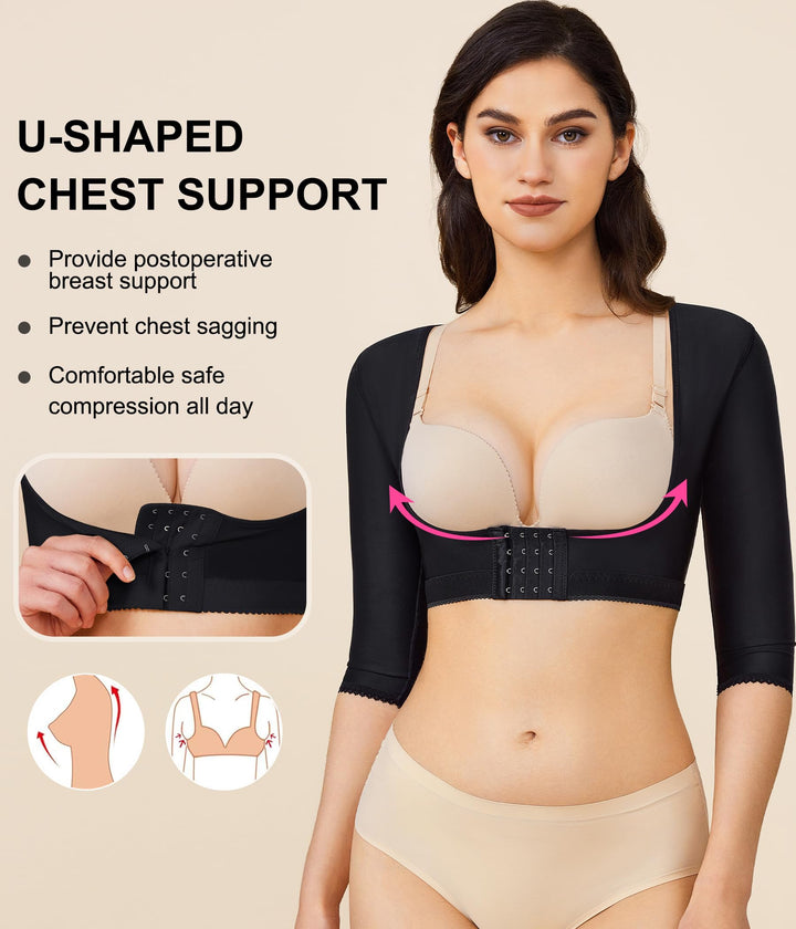 Upper Arm Shaper Post Surgical Slimmer Compression Sleeves Posture Corrector Tops Shapewear for Women (Black, S)