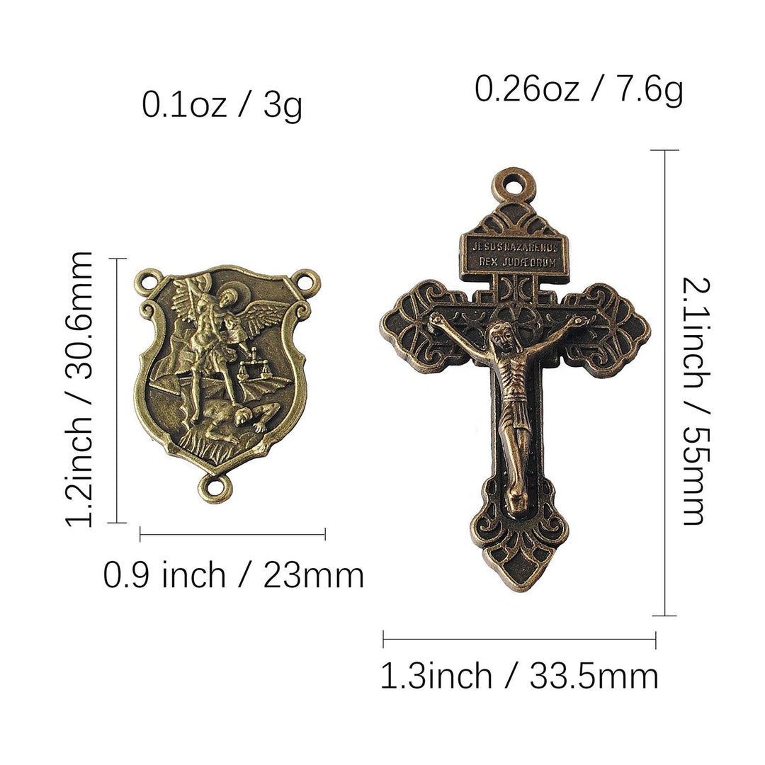 4 Sets of Saint Michael Centerpiece and Pardon Crucifix for DIY Making Rosary (Anti-Bronze)
