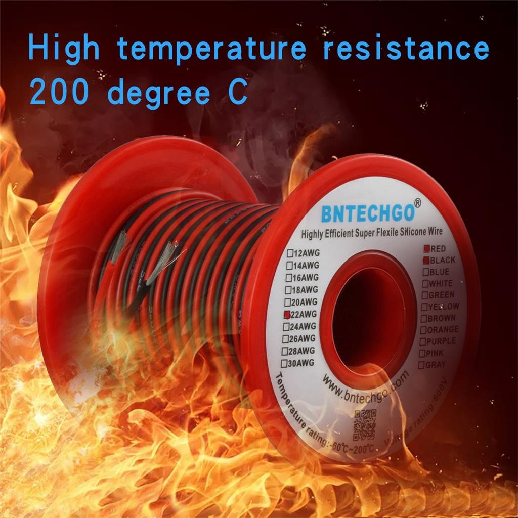 22 Gauge Silicone Wire Spool Red and Black Each 50ft 2 Separate Wires Flexible 22 AWG Stranded Tinned Copper Wire