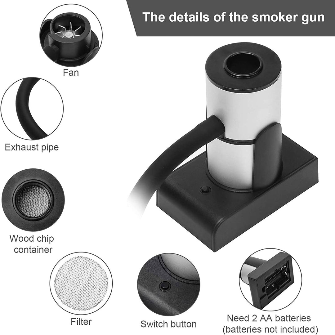 Smoking Gun Wood Smoke, Portable Handheld Smoke Infuser,Cold Smoker Food Smoker Gun for Meat, Kitchen Smoke Gun for Cooking with Wood Chips for Bar Cooking Meat BBQ Drinks (Sliver)