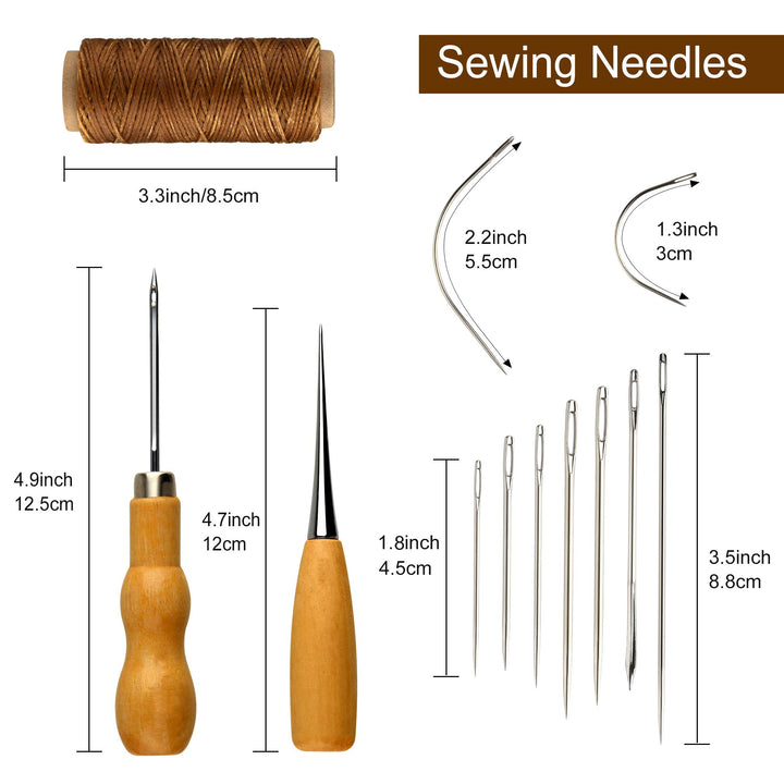 21pcs Leather Waxed Thread 8 Color 264 Yards 150D Leather Sewing Waxed Thread Cord with Leather Craft Hand Tools Kit for DIY Sewing Craft