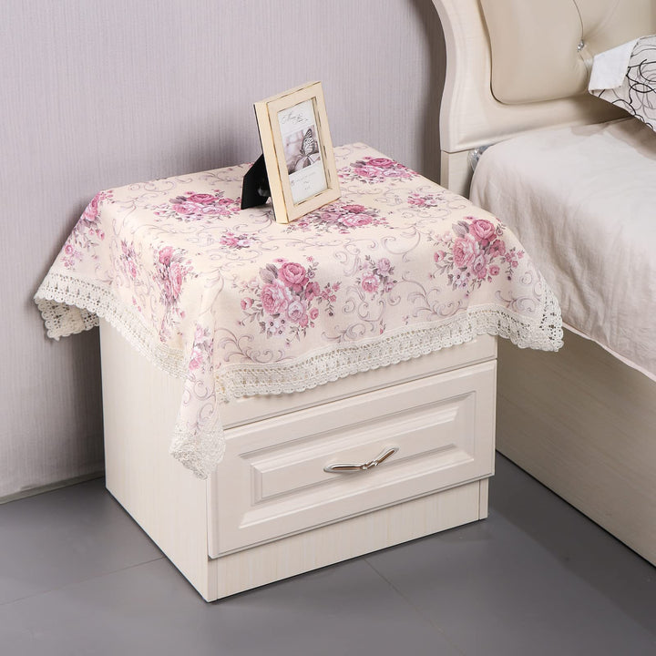 Cotton Farmhouse Tablecloth,Flower Farmhouse Bedside Tablecloth,Bedside Tablecloth, Nightstand Tablecloth, Country Style Tablecloth, Flower Tablecloth 24x24 inch (Purple)