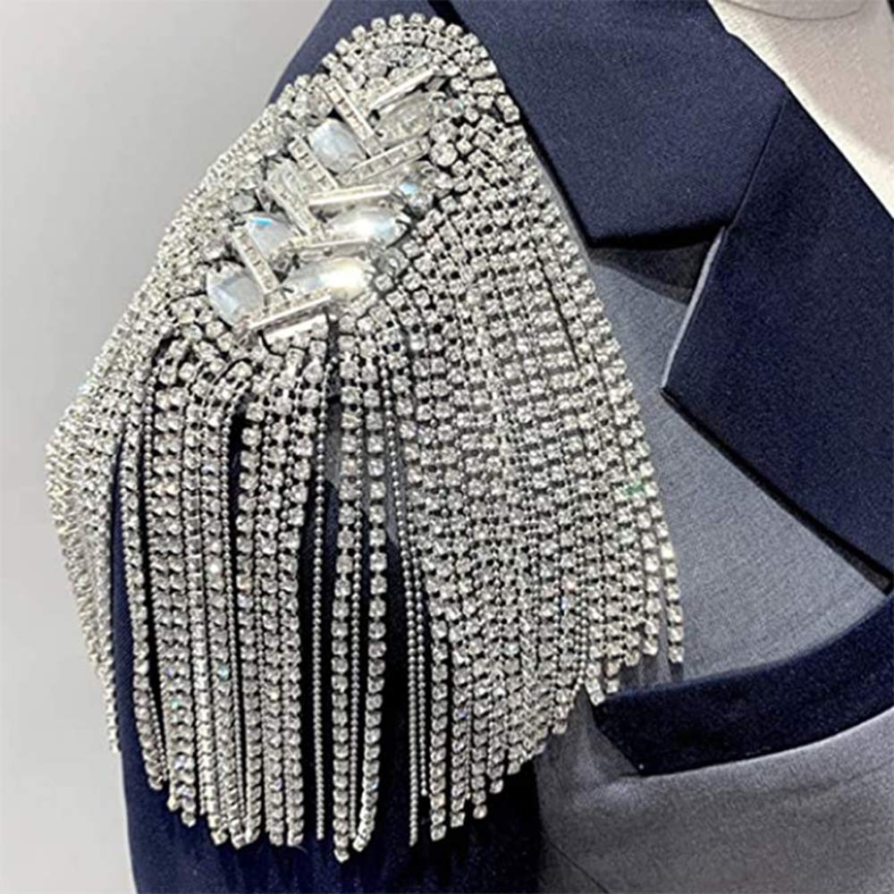 2pcs Rhinestone Tassel Shoulder Epaulet Spike Chain Sho