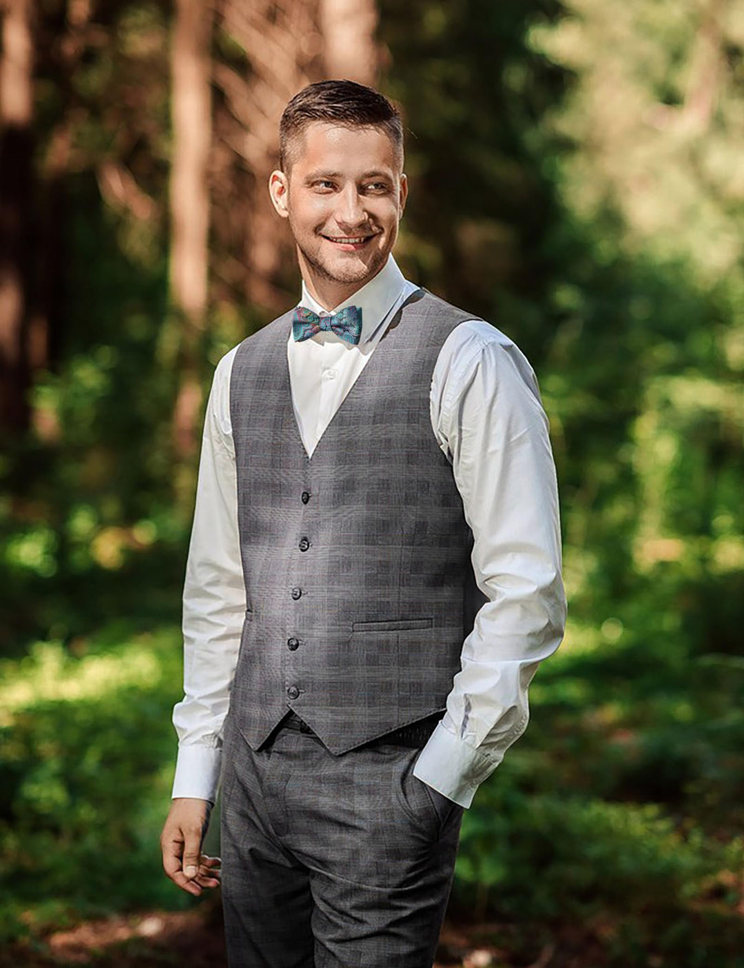 Men&#39;s Retro Paisley Self-Tie Bow Tie and Handkerchief Set (Peacock Blue)