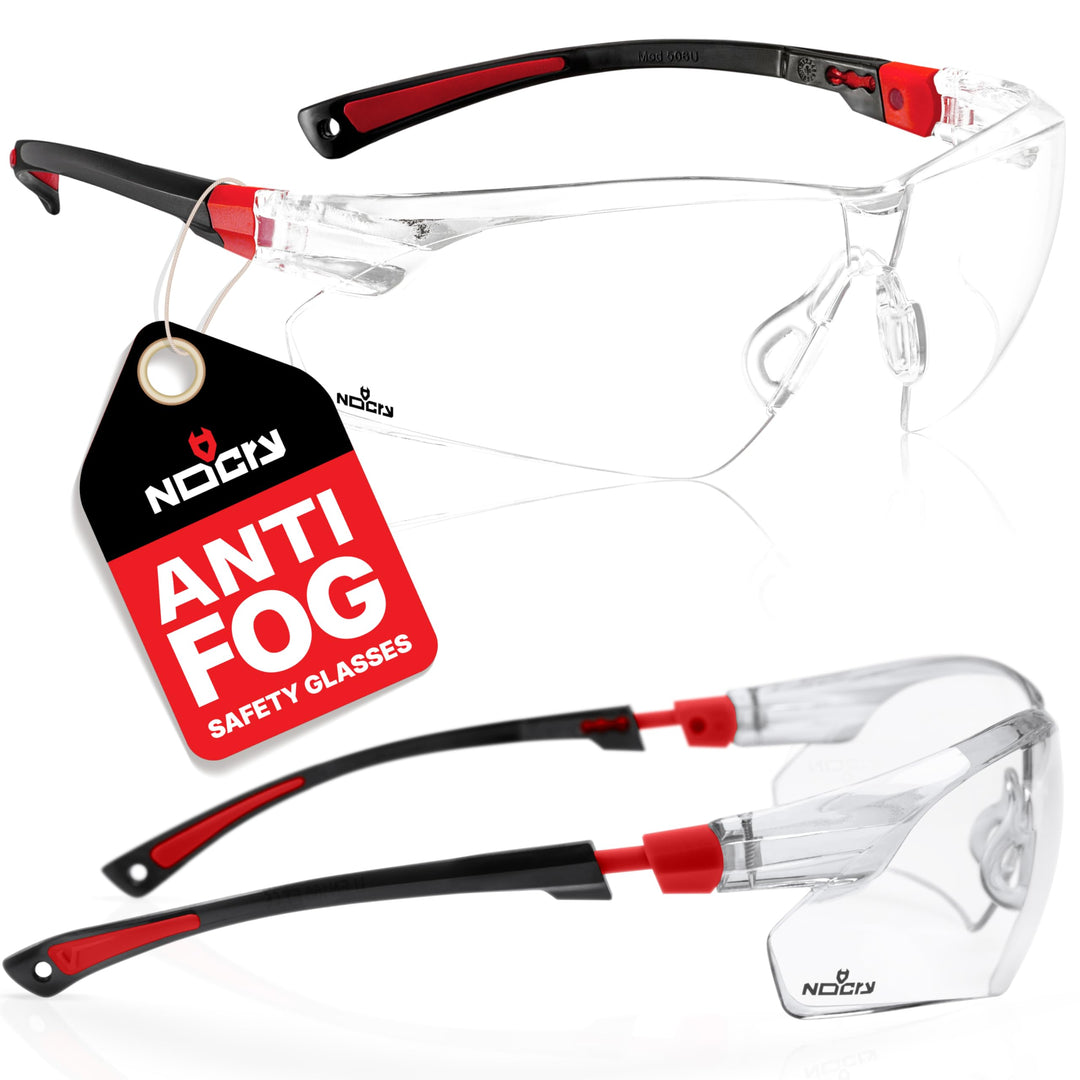 Clear Safety Glasses for Men and Women with Anti-Fog and Scratch Resistant Wrap Around Lenses, Adjustable Temples and Nose Pads — Certified ANSI Z87 Safety Glasses — 100% UV Protective Eyewear