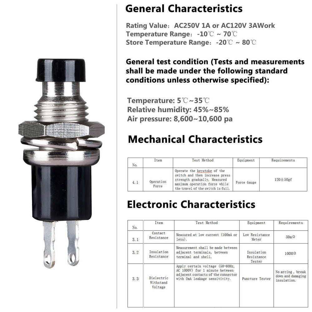 Momentary Push Button Switch,SPST Normal Closed NC Switch 2 Pin Mini Micro 1A 250V AC Black+Red Cap 30 PCS