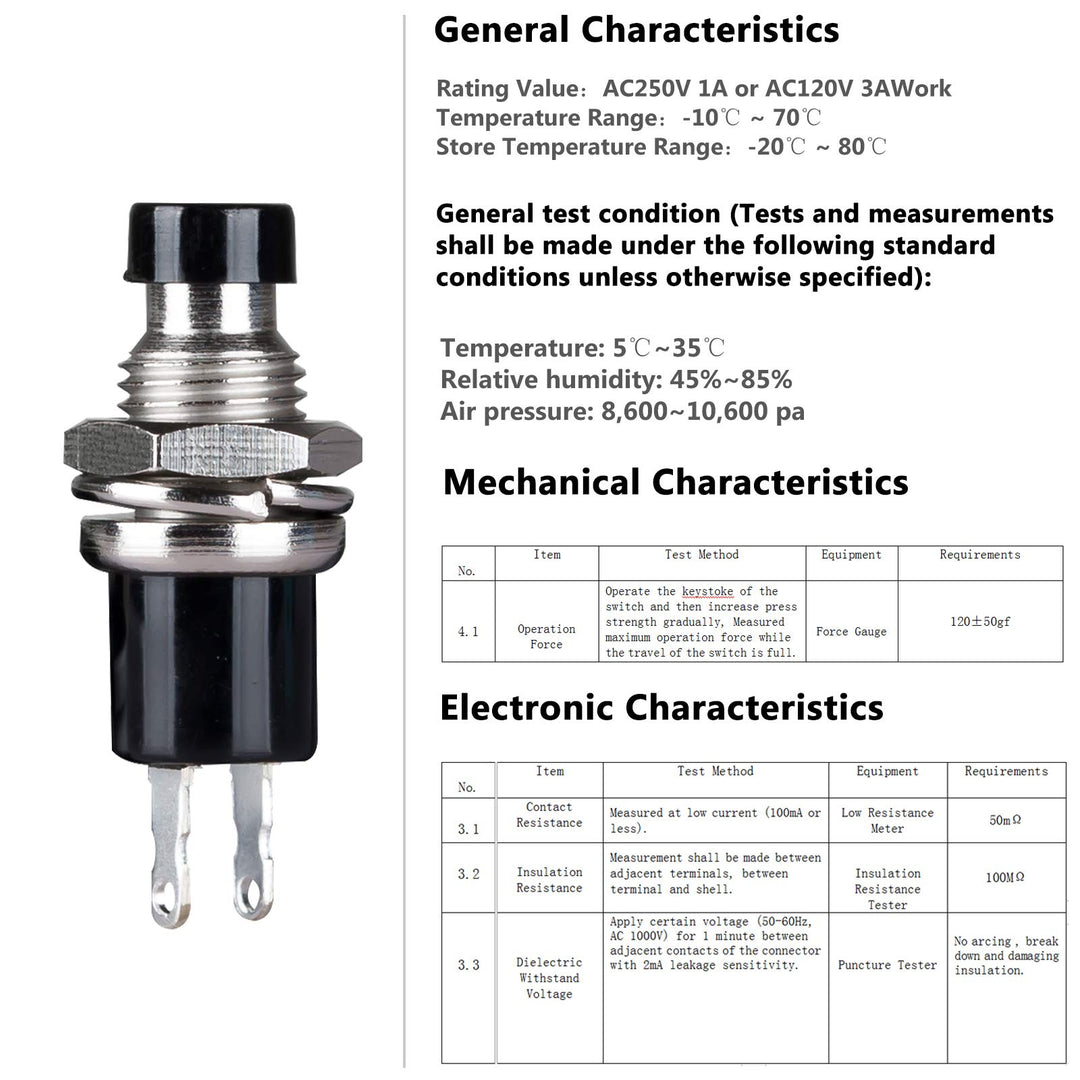 Momentary Push Button Switch,SPST Normal Closed NC Switch 2 Pin Mini Micro 1A 250V AC Black+Red Cap 30 PCS