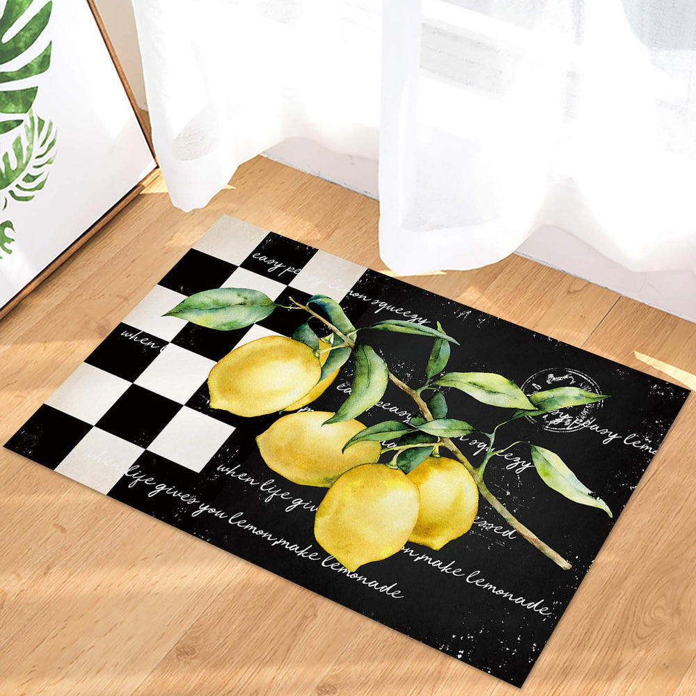 Summer Tropical Lemon Entrance Door Mat, Buffalo Plaid Black White Low Profile Spring Decor Welcome Doormat, Non-Slip Carpet Rugs Floor Mat Decorative for Home/Bathroom/Kitchen/Indoor - 16x24