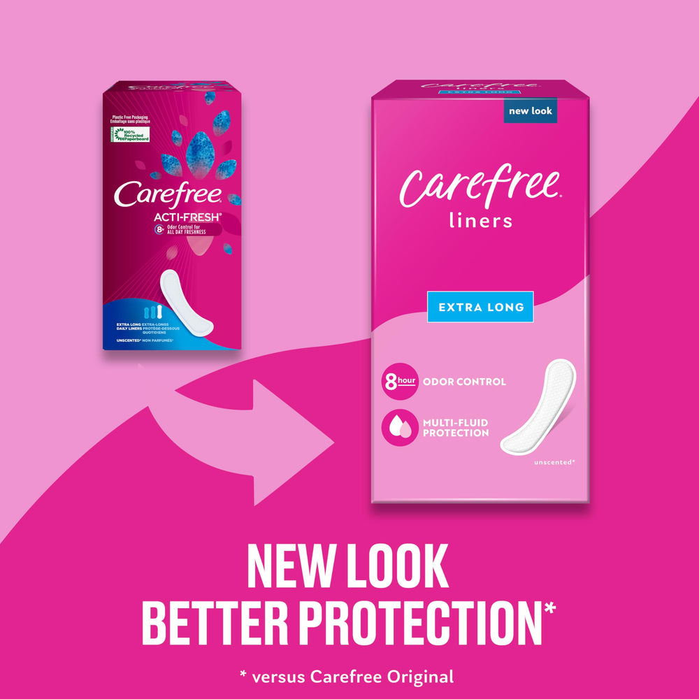 Carefree Acti-Fresh Pantiliners, Extra Long Flat, Unsce