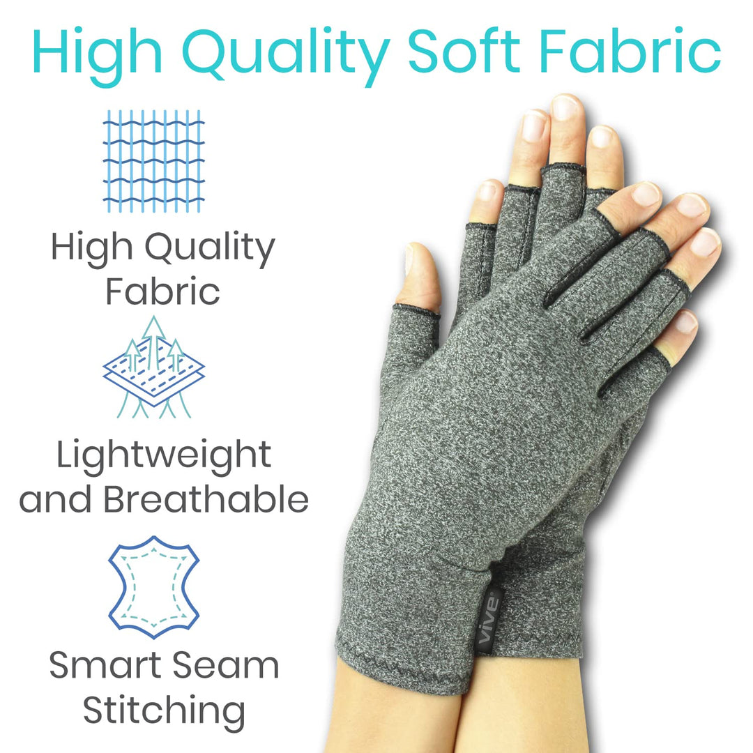 Vive Arthritis Gloves - Men, Women Rheumatoid Compression Hand Glove for Osteoarthritis- Arthritic Joint Pain Relief - Carpal Tunnel Wrist Support - Open Finger, Fingerless Thumb for Computer Typing