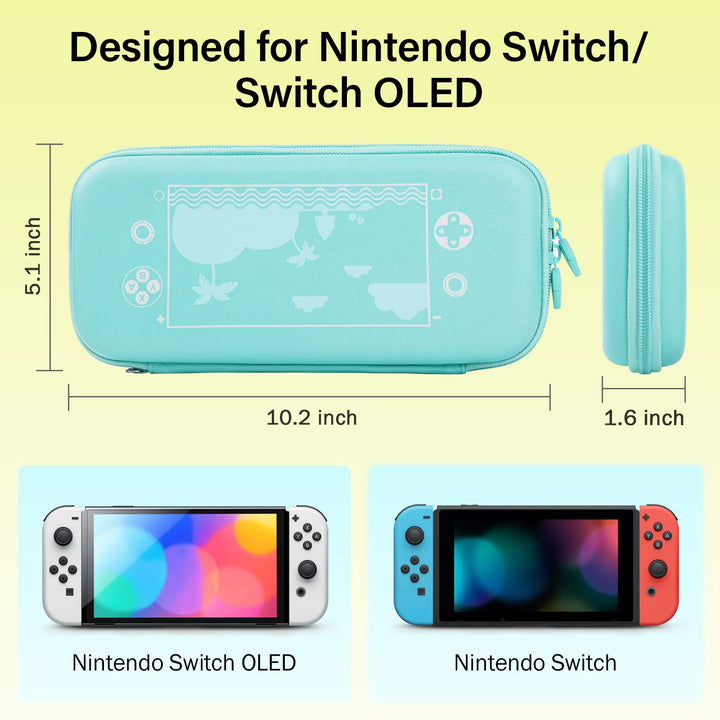 Carrying Case for Nintendo Switch and New Switch OLED Console,Protector Bag for Animal Crossing, Protective Storage Case for Girls with 10 Game Cards Slots, Two Grips, Switch Accessories