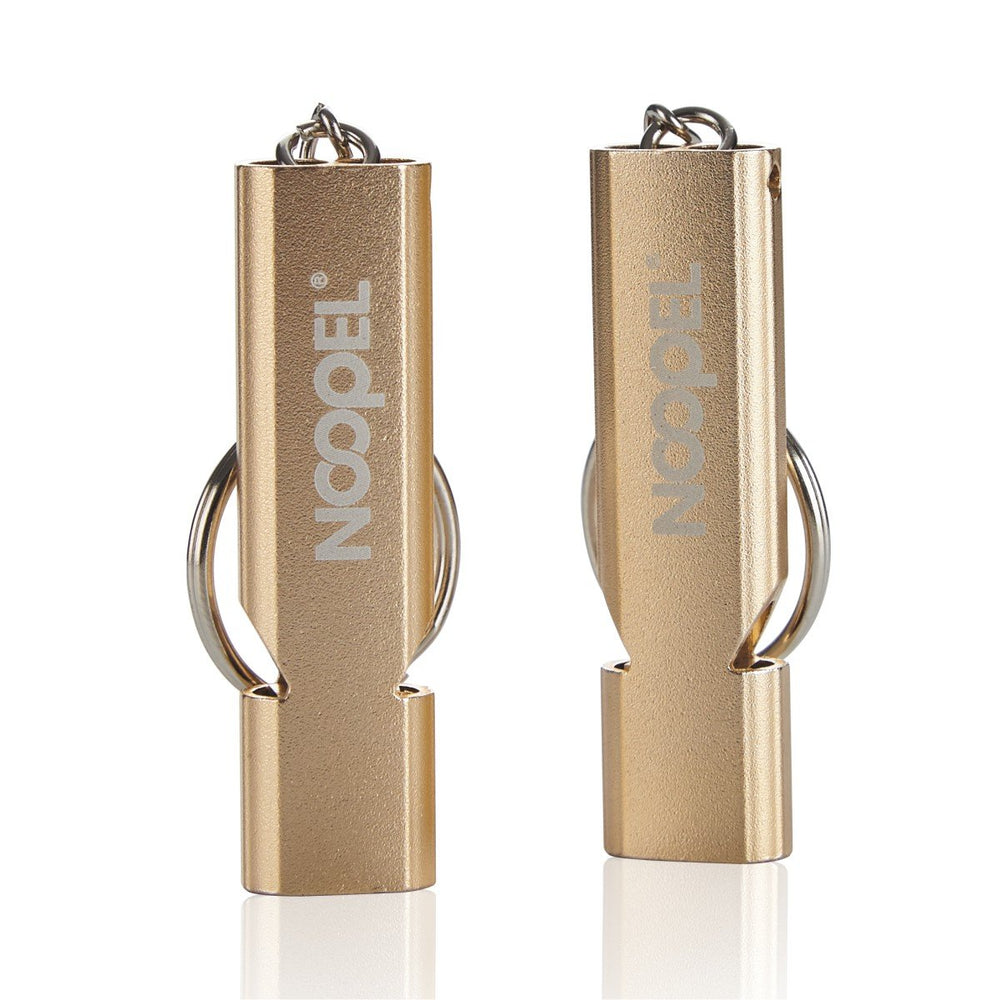 Emergency Survival Whistle Double Tubes Safety Whistle 2 Pack with Keychain for Boating Outdoor Camping Hiking Hunting Sports Dog Training (2 Pack Gold)