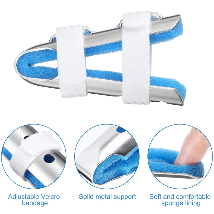 BBTO 10 Pieces Finger Splints Metal Padded Finger Support Finger Stabilizer with Soft Foam Interior and Loop Straps, 3 Sizes(10 Pieces,Blue)