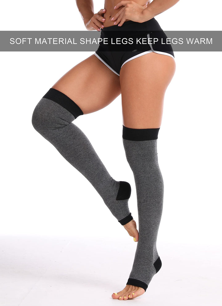 Thigh High Compression Open-Toe Socks for Women Over Knee Stocking for Yoga Runing,Leg Warmers Sleeves for Varicose Vein… (One Size, Gray)