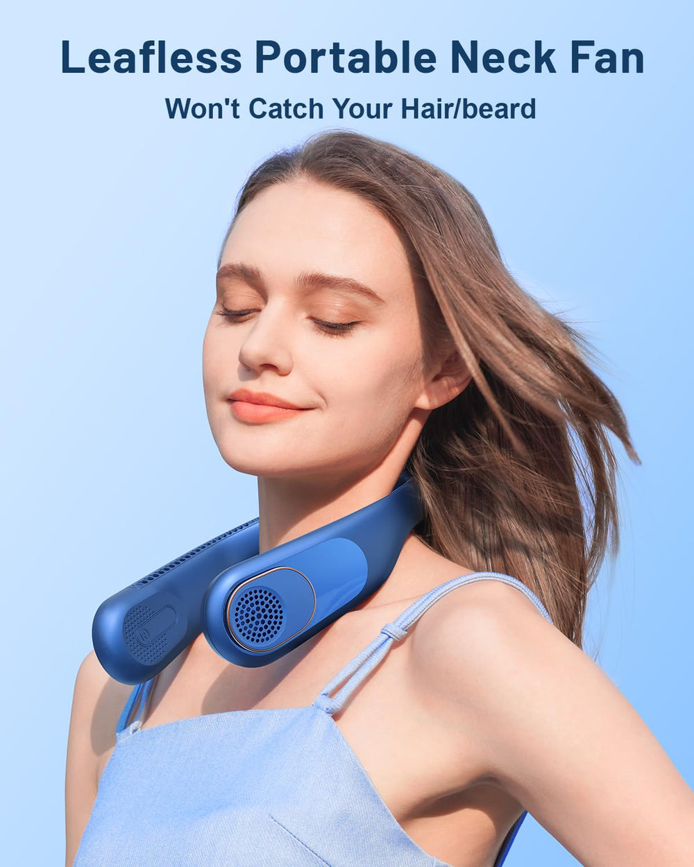 Portable Neck Fan Bladeless Personal Fan 4000mAh Rechargeable Battery Operated Wearable Small Fan,360° Cooling Airflow, 3 Speed Neck Cooler for Women Men (5000mAh, Black) (Light White)