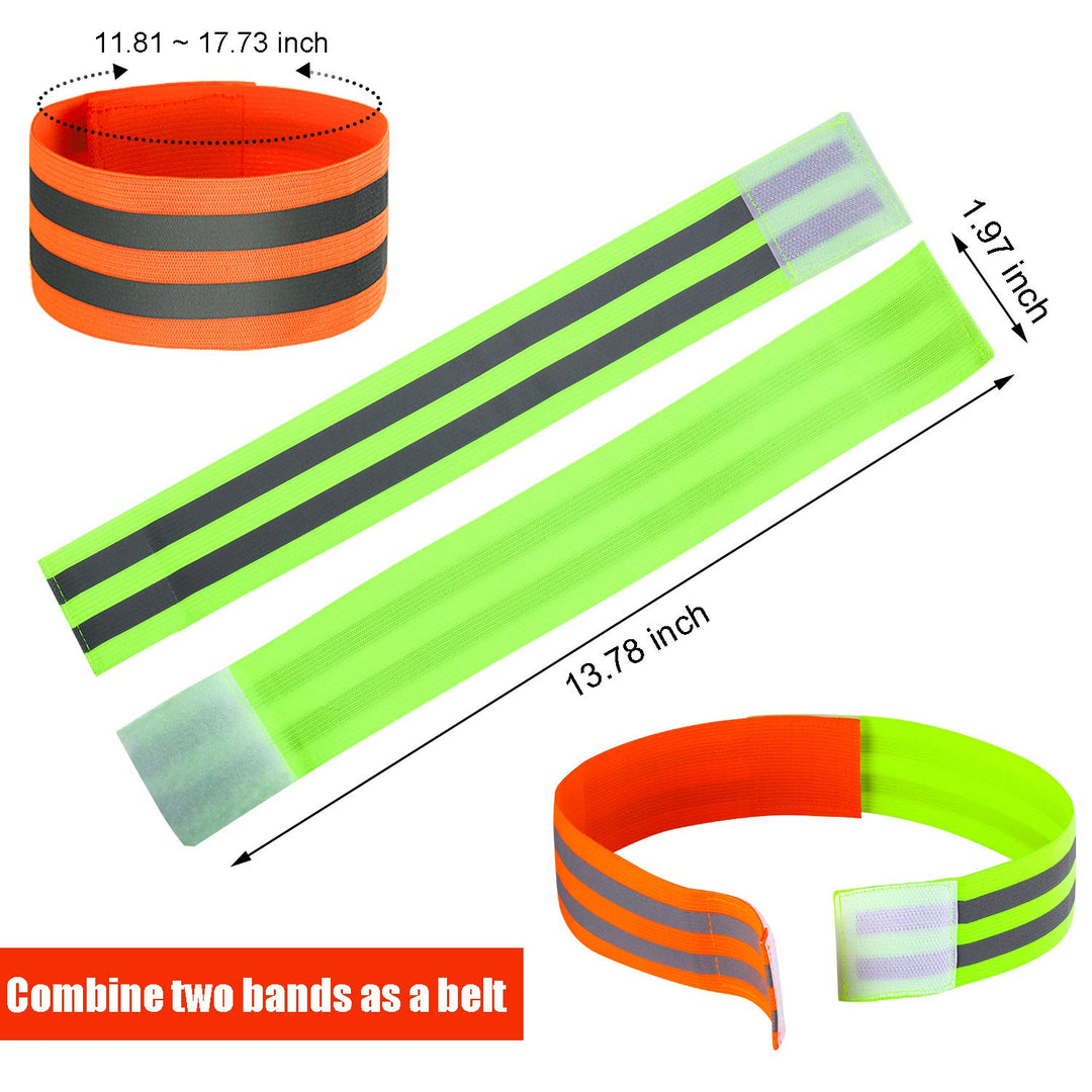 16 Pieces Reflective Bands Reflector Bands for Wrist, Arm, Ankle, Leg, High Visibility Reflective Gear Safety Reflector Tape Straps for Night Walking, Cycling and Running (Green, Orange)