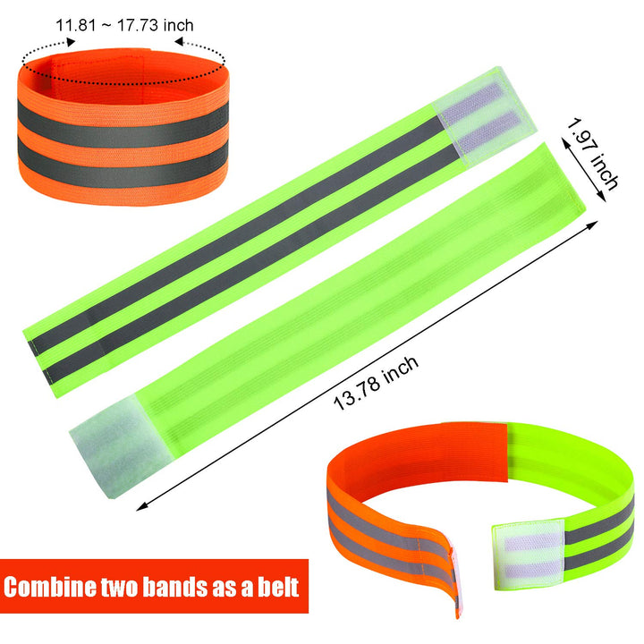 16 Pieces Reflective Bands Reflector Bands for Wrist, Arm, Ankle, Leg, High Visibility Reflective Gear Safety Reflector Tape Straps for Night Walking, Cycling and Running (Green, Orange)