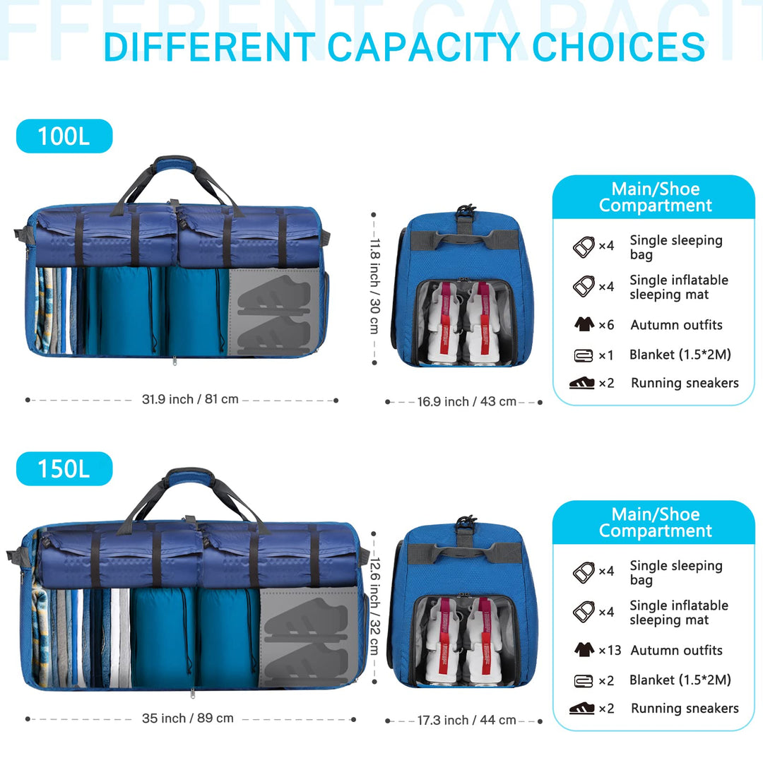 60L Packable Travel Duffle Bag Foldable Duffel Bags for Luggage Gym Sports Camping Travelling Cycling Storage Shopping Water &amp; Tear Resistant Deep Blue