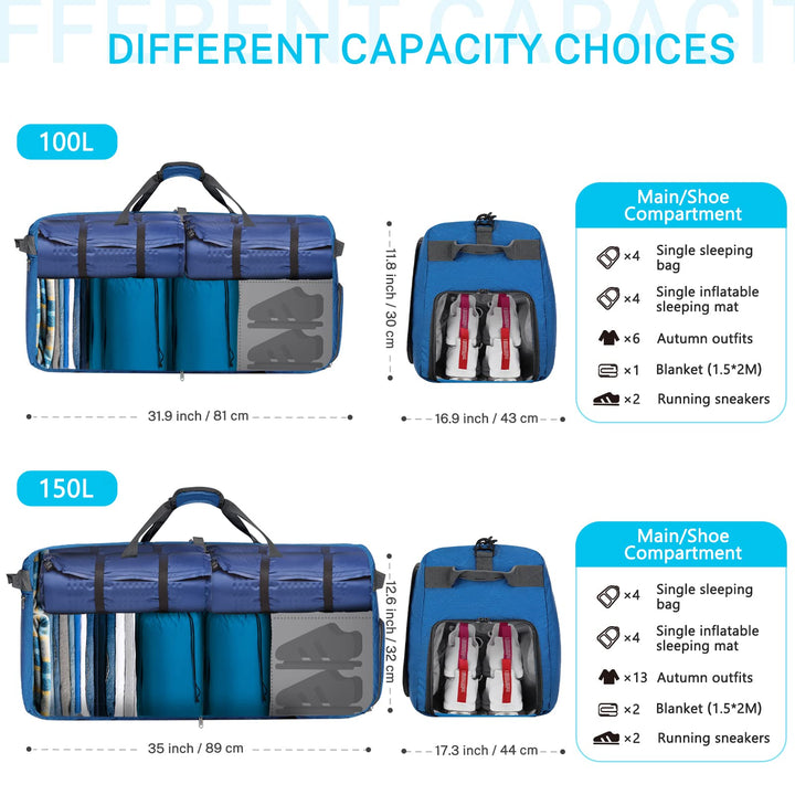 60L Packable Travel Duffle Bag Foldable Duffel Bags for Luggage Gym Sports Camping Travelling Cycling Storage Shopping Water &amp; Tear Resistant Deep Blue