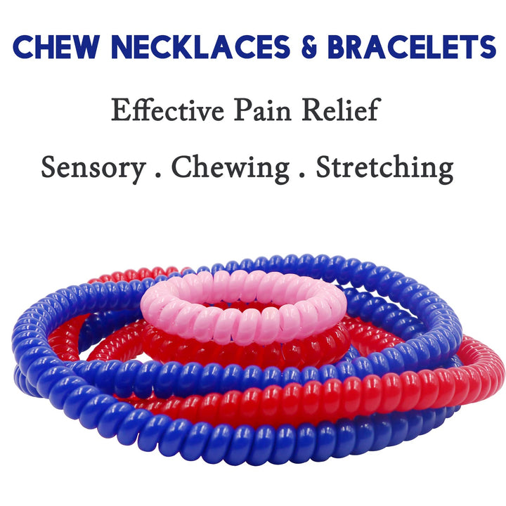 Sensory Chew Toys for Autistic Children, 12 Pack Stretch Chewing Necklaces Bracelets for Kids with Autism ADHD SPD, Oral Motor Aids Chew Necklaces Reduce Fidgeting Stress and Anxiety