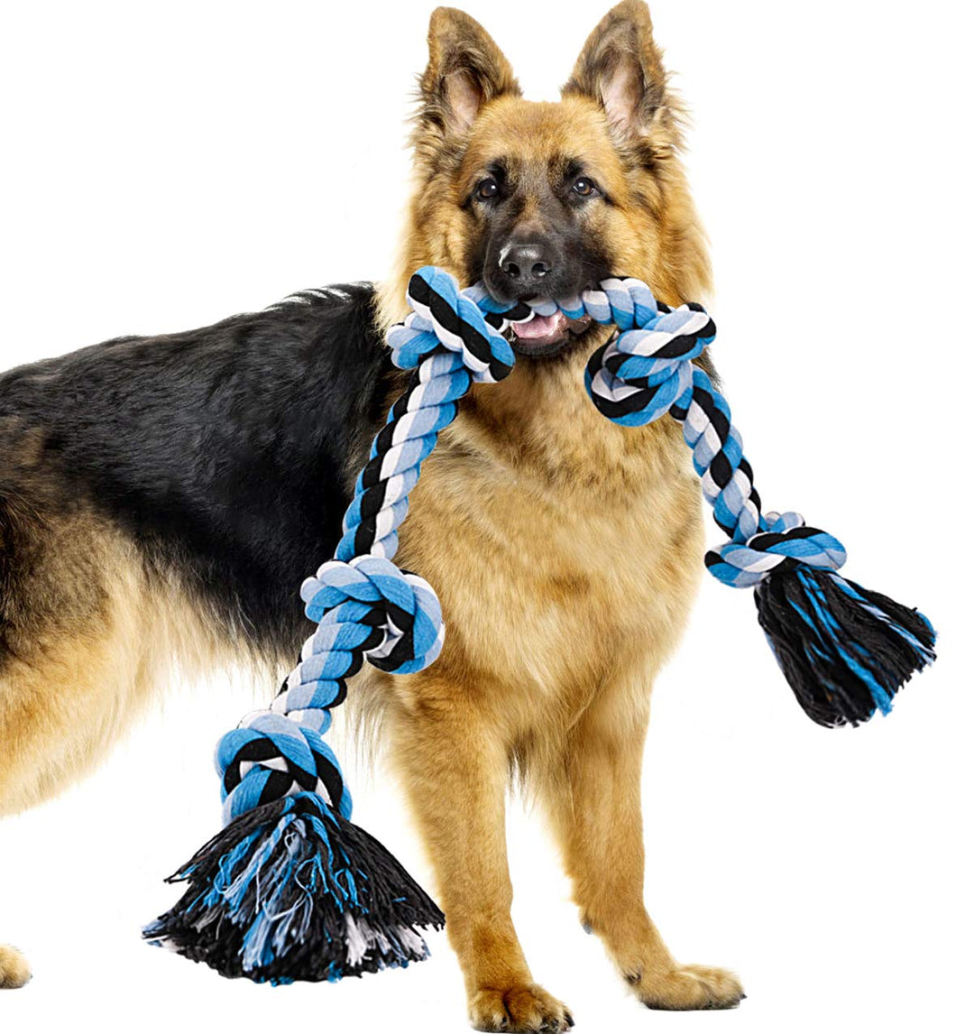 Heavy Duty Dog Rope Toy for Aggressive Chewers, Medium Large Dogs, Tough Twisted Rope with 5 Knots