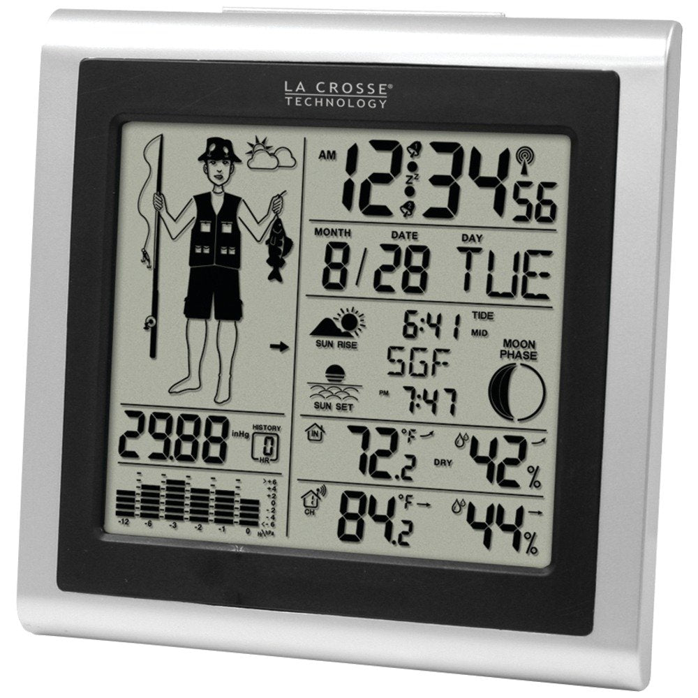 308-1451 Atomic Forecast Station with Fisherman Icon, In/Out Temperature, Humidity, Barometer, Sunrise/Sunset, Dual Alarms