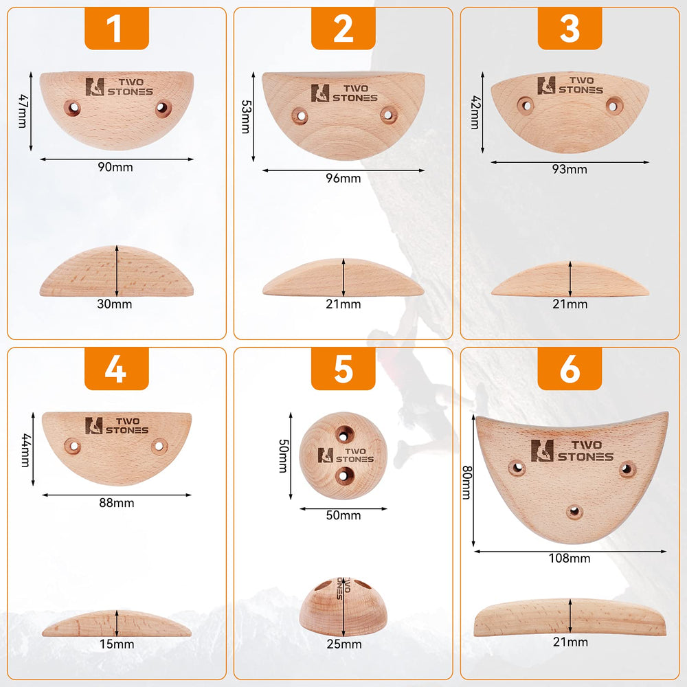 Wooden Rock Climbing Holds Kids and Adults | Wood Rock Wall Climbing Holds Kids and Gyms | Variety Screw On Climbing Hand Holds Set with Mounting Hardware