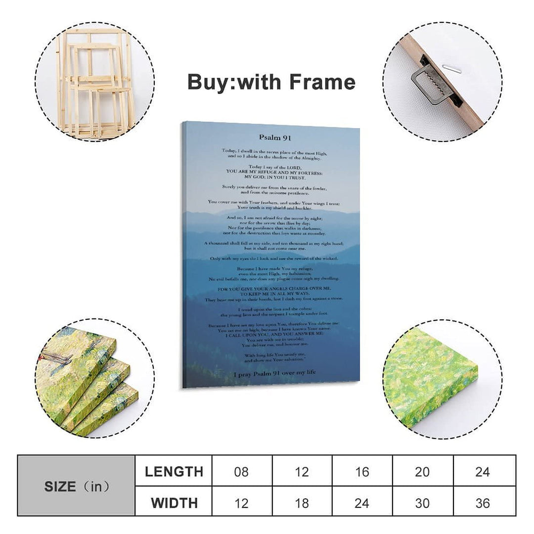 Canvas Wall Art, Abstract Canvas Wall Decor Psalms 91 Wall Art Sign - Inspirational Scripture Printscan be Personalized Wall Art for Living Room Abstract Canvas Artwork Contemporary Pictures Modern Landscape for Office Decoration Frame 12×08inch(30×2