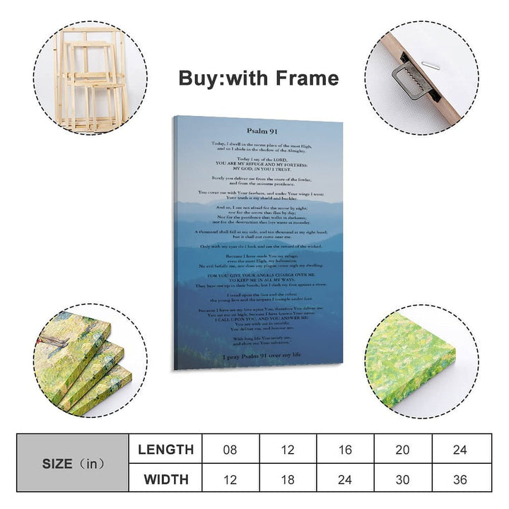 Canvas Wall Art, Abstract Canvas Wall Decor Psalms 91 Wall Art Sign - Inspirational Scripture Printscan be Personalized Wall Art for Living Room Abstract Canvas Artwork Contemporary Pictures Modern Landscape for Office Decoration Frame 12×08inch(30×2