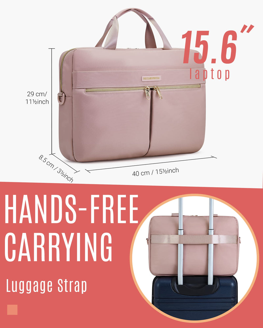 Laptop Bag, 15.6 Inch Business Briefcase,Water-Repellent Shoulder Messenger Bag,Computer Bag Work Office Travel,Pink