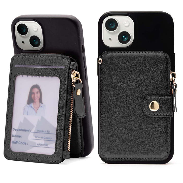 Small Wallet for Women Large Capacity with ID Window, Phone Wallet with 3M Adhesive Card Holder for Phone Case (Compatible with Most Smartphones) (Black)