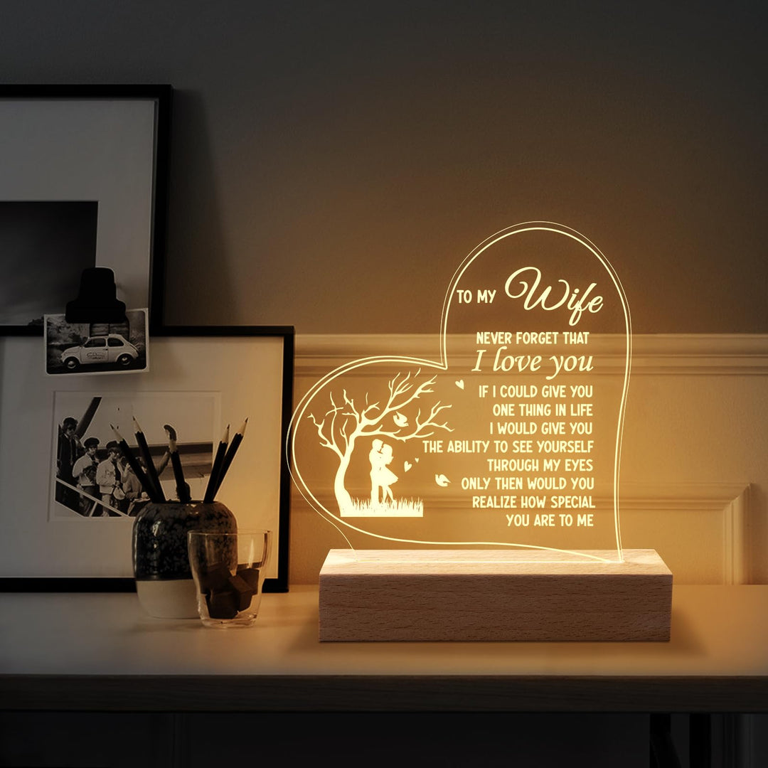 Calibron Mothers Day Gifts for Wife, Wife Birthday Gift Ideas 6.9 Inch Engraved Night Light Anniversary Birthday Gifts for Wife from Husband, Romantic Gifts for Her