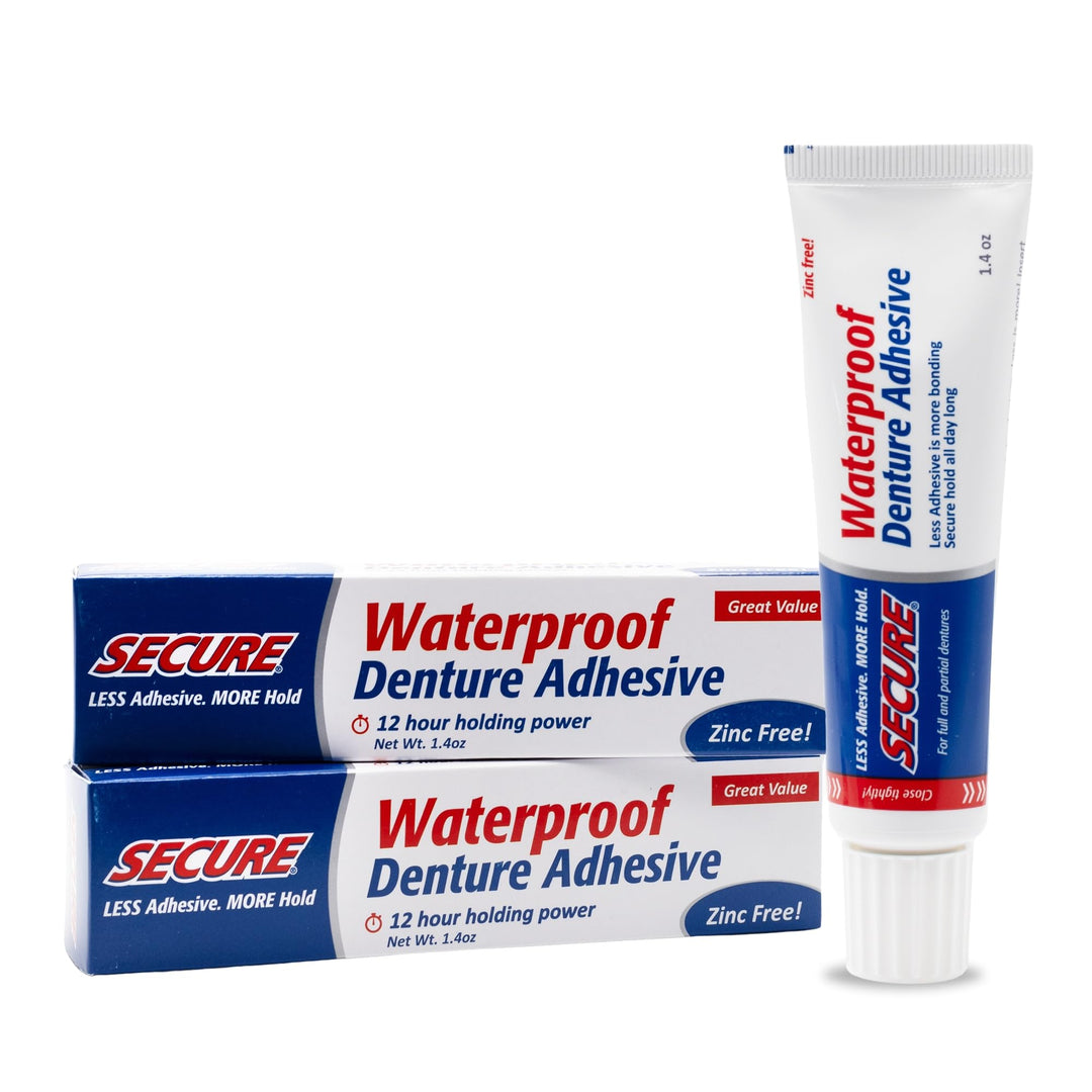Waterproof Denture Adhesive - Zinc Free - Extra Strong 12 Hour Hold - 1.4 oz (Pack of 2)