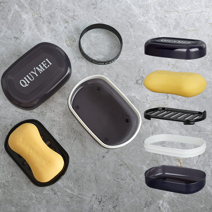 Travel Soap Box,soap Bar Holder Dish Container Case with Soap Bag &amp; Silicone Band,Strong Sealing Leak Proof Portable,Best for Bathroom/Camping/Gym/Business Trip (Black)