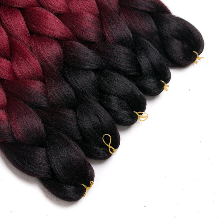 Ombre Braiding Hair 24inch Jumbo Braids High Temperature Fiber Synthetic Hair Extension 5pcs/Lot 100g/pc for Twist Braiding Hair (24inch(Pack of 5), Black-Wine Red)