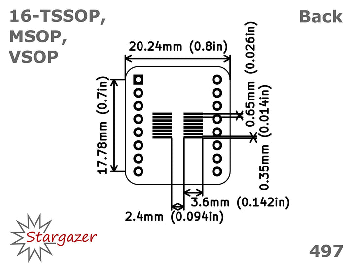 Stargazer SMD to DIP Breakout for SOIC-16, TSSOP-16, MSOP-16, and VSOP-16 with Gold Plated Headers [5 Pack]