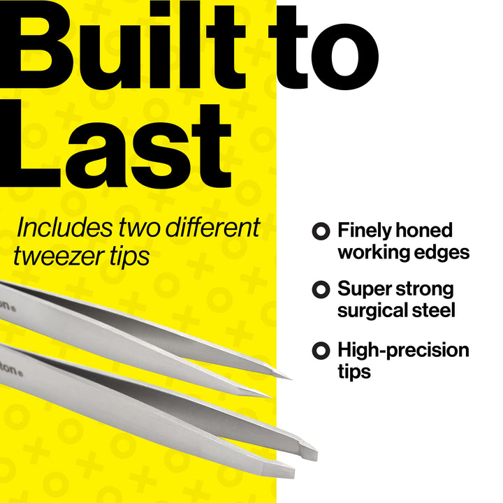 Pluckit - Professional Tweezers Set - Slant + Pointed Precision Tips